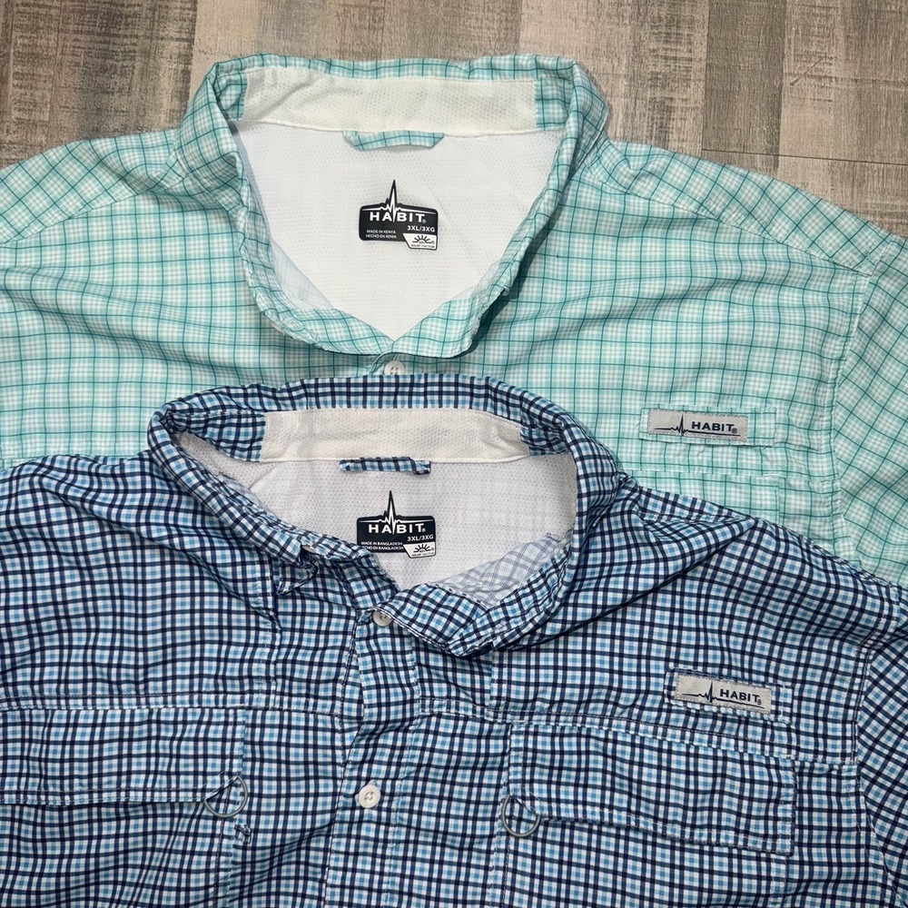 Habit Short Sleeve Fishing Shirt Upstream Plaid Blue Green Size 3XL Lot Of 2